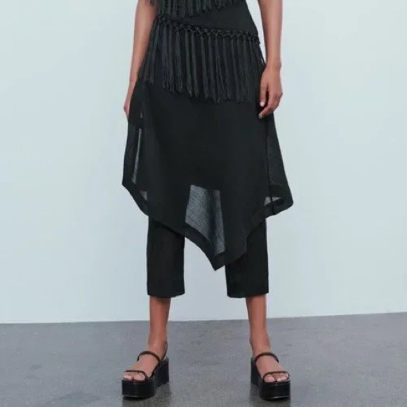 Zara Pants - ZARA Fringed Black Pareo Pants 2669/578, SZ L NWT